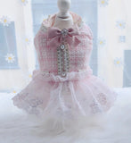 Princess Dress for the well dressed fur baby! Plaid & lace design, tulle skirt, and beautiful pearl embellishments. A lovely addition to your baby boo's wardrobe!