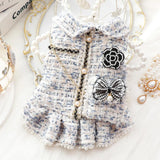 Coco step aside! Paris couture for your baby bling! So chic. All of the embellishments your little boo bug could wish for! Pearls and gold trim accentuate this little tweed charmer. Channel your Chanel and step out in style!