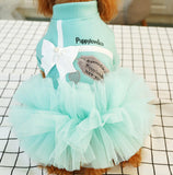 Designer Style Puppy Love Dress. Spring and Summer Tutu Dress. Secure Front Snap Closure With Ribbon and Faux Pearl Embellishment.