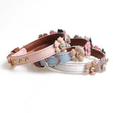 Parisian Flower Collar. Cute Shiny Rhinestone and Faux Leather Collar Necklace. Adjustable Size For Small and Medium Pets