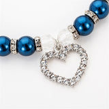 Elegant Faux Pearl, Rhinestone Heart & Crystal Bead Pet Collar Necklace. Comes in S, M, L and multiple colors.