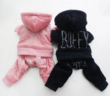 Buffy Couture Velvet Track Suite With Rhinestone Embellishments. Fleece Lined, Snap Closure. Comes In Pink and Navy Blue.