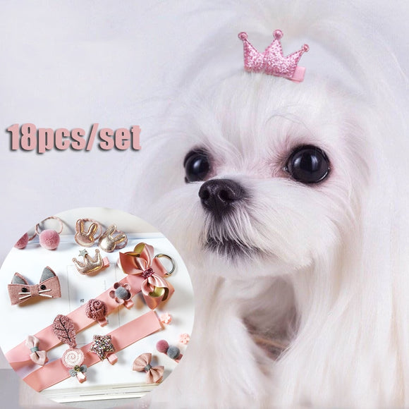 18pcs/set Hair Clips and Hair Band Accessories For The Perfectly Groomed Pet. A Must Have Collection For every Fur Baby.
