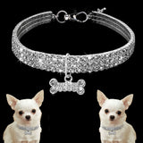 Glamorous 3 Strand Rhinestone Necklace Collar With Rhinestone Bone Pendant. Luxury accessory every pet must have.