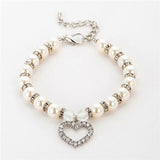 Elegant Faux Pearl, Rhinestone Heart & Crystal Bead Pet Collar Necklace. Comes in S, M, L and multiple colors.