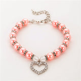 Elegant Faux Pearl, Rhinestone Heart & Crystal Bead Pet Collar Necklace. Comes in S, M, L and multiple colors.