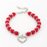 Elegant Faux Pearl, Rhinestone Heart & Crystal Bead Pet Collar Necklace. Comes in S, M, L and multiple colors.