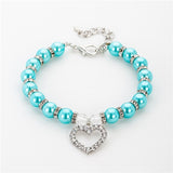 Elegant Faux Pearl, Rhinestone Heart & Crystal Bead Pet Collar Necklace. Comes in S, M, L and multiple colors.