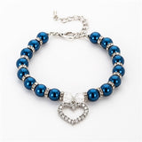 Elegant Faux Pearl, Rhinestone Heart & Crystal Bead Pet Collar Necklace. Comes in S, M, L and multiple colors.