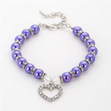 Elegant Faux Pearl, Rhinestone Heart & Crystal Bead Pet Collar Necklace. Comes in S, M, L and multiple colors.