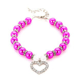 Elegant Faux Pearl, Rhinestone Heart & Crystal Bead Pet Collar Necklace. Comes in S, M, L and multiple colors.
