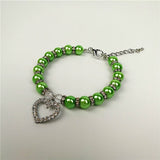 Elegant Faux Pearl, Rhinestone Heart & Crystal Bead Pet Collar Necklace. Comes in S, M, L and multiple colors.