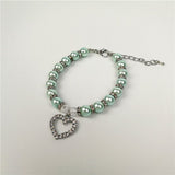 Elegant Faux Pearl, Rhinestone Heart & Crystal Bead Pet Collar Necklace. Comes in S, M, L and multiple colors.
