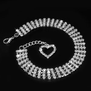 Ultimate Bling Collar Necklace With 4 Rows of Rhinestones and a Heart Pendant Clasp. Comes In S, M, L. Ultimate Luxury.