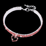 Collar Necklace with Three (3) Rows of Rhinestones and Rhinestone Heart Pendent. Absolutely Beautiful! Buy one for yourself as a bracelet.