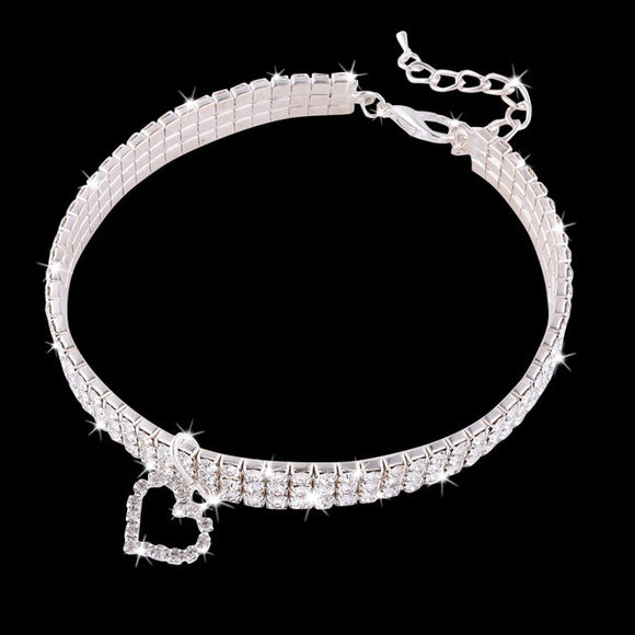 Collar Necklace with Three (3) Rows of Rhinestones and Rhinestone Heart Pendent. Absolutely Beautiful! Buy one for yourself as a bracelet.