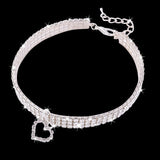 Collar Necklace with Three (3) Rows of Rhinestones and Rhinestone Heart Pendent. Absolutely Beautiful! Buy one for yourself as a bracelet.
