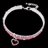 Collar Necklace with Three (3) Rows of Rhinestones and Rhinestone Heart Pendent. Absolutely Beautiful! Buy one for yourself as a bracelet.