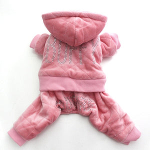 Buffy Couture Velvet Track Suite With Rhinestone Embellishments. Fleece Lined, Snap Closure. Comes In Pink and Navy Blue.