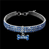 Glamorous 3 Strand Rhinestone Necklace Collar With Rhinestone Bone Pendant. Luxury accessory every pet must have.