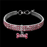 Glamorous 3 Strand Rhinestone Necklace Collar With Rhinestone Bone Pendant. Luxury accessory every pet must have.