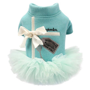 Designer Style Puppy Love Dress. Spring and Summer Tutu Dress. Secure Front Snap Closure With Ribbon and Faux Pearl Embellishment.