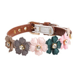 Parisian Flower Collar. Cute Shiny Rhinestone and Faux Leather Collar Necklace. Adjustable Size For Small and Medium Pets