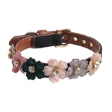 Parisian Flower Collar. Cute Shiny Rhinestone and Faux Leather Collar Necklace. Adjustable Size For Small and Medium Pets