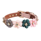 Parisian Flower Collar. Cute Shiny Rhinestone and Faux Leather Collar Necklace. Adjustable Size For Small and Medium Pets