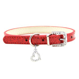 Love Heart Rhinestone Pendant Necklace. Soft Leather Like Collar With Rhinestone Buckle. Multiple Colors and Sizes.