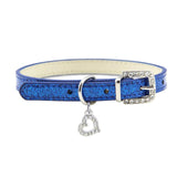Love Heart Rhinestone Pendant Necklace. Soft Leather Like Collar With Rhinestone Buckle. Multiple Colors and Sizes.