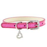 Love Heart Rhinestone Pendant Necklace. Soft Leather Like Collar With Rhinestone Buckle. Multiple Colors and Sizes.