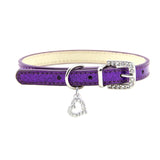Love Heart Rhinestone Pendant Necklace. Soft Leather Like Collar With Rhinestone Buckle. Multiple Colors and Sizes.