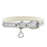 Love Heart Rhinestone Pendant Necklace. Soft Leather Like Collar With Rhinestone Buckle. Multiple Colors and Sizes.