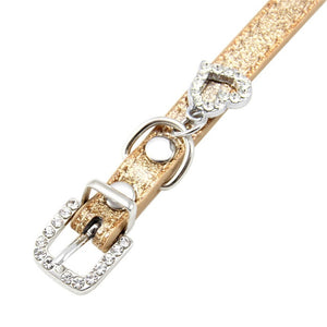 Love Heart Rhinestone Pendant Necklace. Soft Leather Like Collar With Rhinestone Buckle. Multiple Colors and Sizes.
