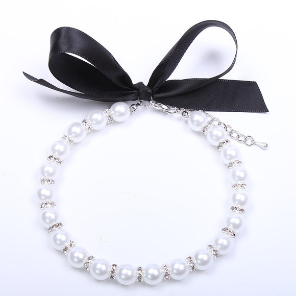 Faux Pearl Necklace with Black Satin Ribbon Tie Closure. Every Fur Baby Should Have a String of Pearls In Their Collection.