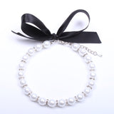 Faux Pearl Necklace with Black Satin Ribbon Tie Closure. Every Fur Baby Should Have a String of Pearls In Their Collection.