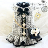 Haute Couture- Vintage Coco Style Gray Tweed Dress With Faux Crocodile Leather Bag!