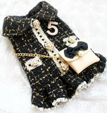 Haute Couture-Handmade Vintage Coco Style Tweed Dress With The No.5 Brooch Or Camellia brooch. Includes An Imitation Leather handbag!