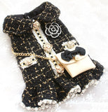 Haute Couture-Handmade Vintage Coco Style Tweed Dress With The No.5 Brooch Or Camellia brooch. Includes An Imitation Leather handbag!