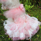 Haute Couture Handmade Princess Dress, Trimmed In Luxurious Feathers And Lace, Flower Appliques and More.