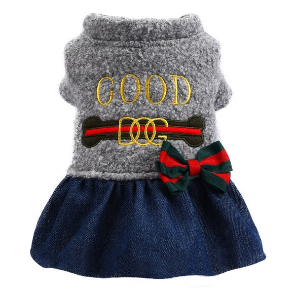 Designer Style For Your Fur Baby! Grey Bowknot Dress. Designer Inspired outfits for the best dressed pet.    XS S M L XL