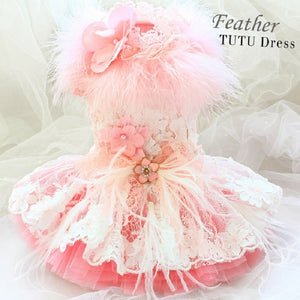 Haute Couture Handmade Princess Dress, Trimmed In Luxurious Feathers And Lace, Flower Appliques and More.