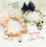 Luxurious Classic Pink Or Black Bow, No. 5, Adjustable Pet Collar Necklace With Charms And Beads.