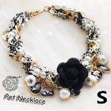Designer Style Adjustable Pet Necklace Collar. Luxurious Pearl Camellias, Sparkling Jewels, Beads and Charms.