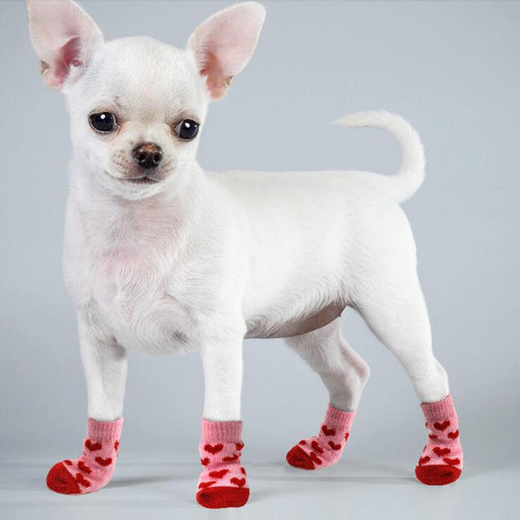 4pcs Warm Soft Knit Puppy Socks. Anti Slip Socks That Will Keep Your Pet's Feet Warm and Protect Sensitive Paws. Multiple Colors