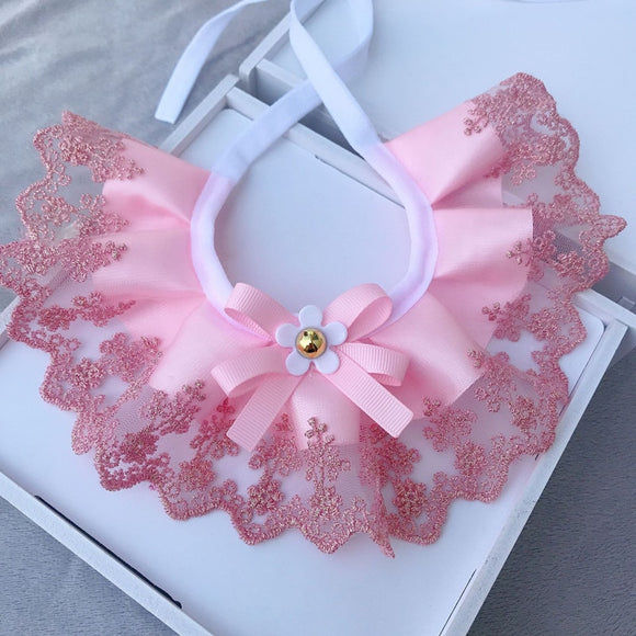 High Fashion Lace Collar with Grosgrain Bow. Comes in multiple colors and sizes. Stylize your fur baby for any occasion..