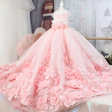 Haute Couture-Handmade Trailing Princess Dress Luxurious  Special Occasion or Wedding Gown In  Pink