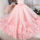 Haute Couture-Handmade Trailing Princess Dress Luxurious  Special Occasion or Wedding Gown In  Pink