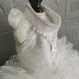 Haute Couture Wedding Dress. A Fairy-Tale Classic White Tulle And Lace Ball Gown With Chapel Train